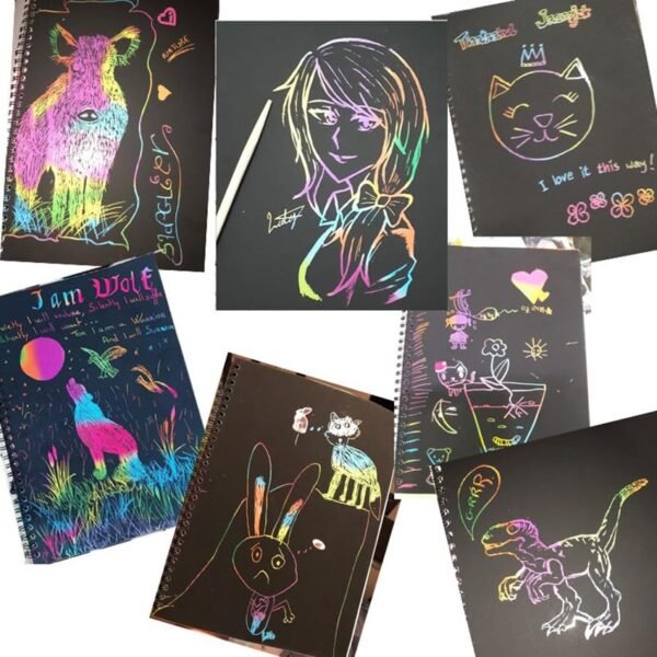 Kids Magic Colorful Drawing Scratch Note Books-Black - Image 5